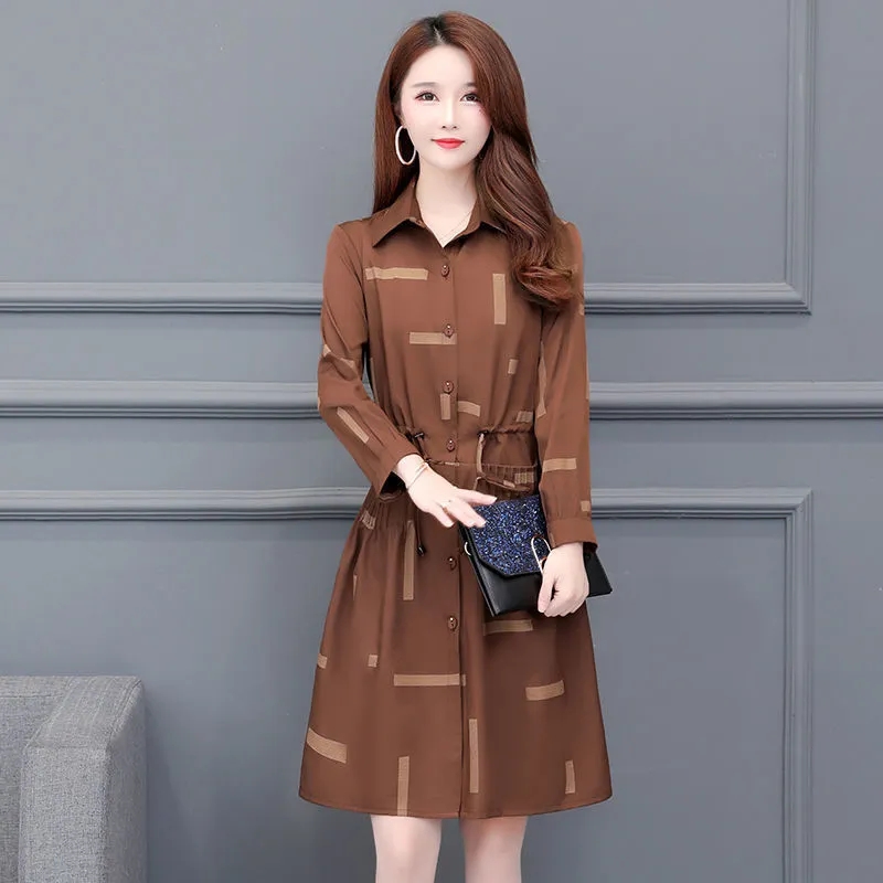 Plus Size Printing Trench Coat Womens Long  Autumn Winter New Windbreaker Jacket Women Fashion All-match Casual Overcoat